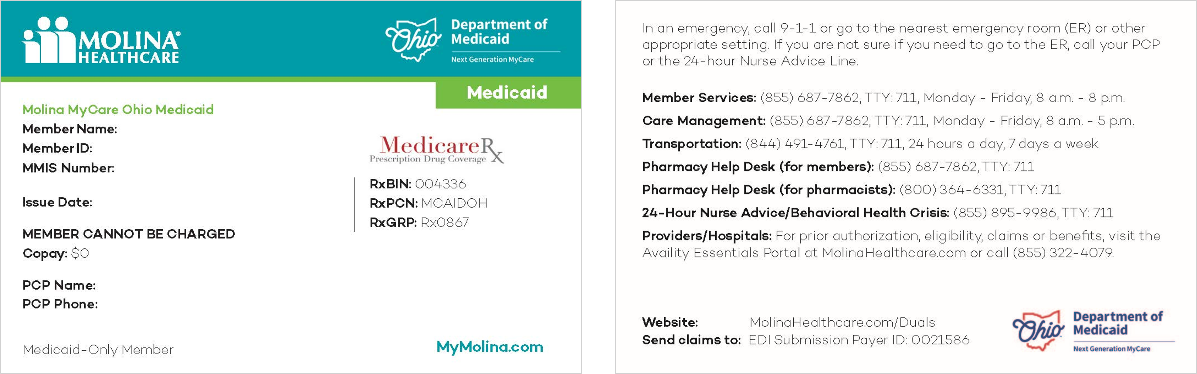 MyCare Ohio Medicaid Member ID Card