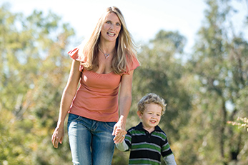 Mother and son walking