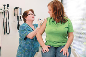 Woman getting flu shot