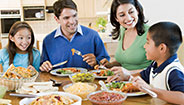 Family eating around dinner table